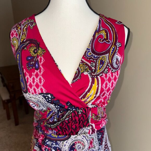 George pink colorful sleeveless summer dress with asymmetrical hem - Picture 2 of 13